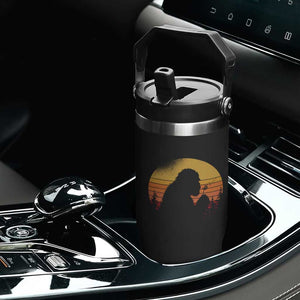 Bigfoot Blowing Dandelion Flip Straw Tumbler Retro Sunset Forest TS14 Print Your Wear
