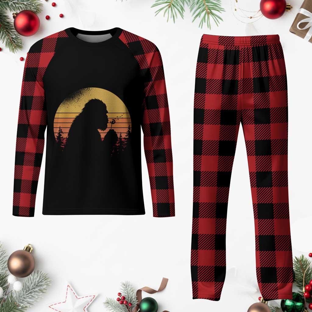 Bigfoot Blowing Dandelion Plaid Pajama Set Retro Sunset Forest TS14 Buffalo Plaid Print Your Wear