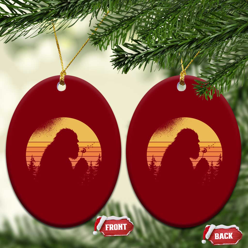 Bigfoot Blowing Dandelion Ceramic Ornament Retro Sunset Forest TS14 Print Your Wear