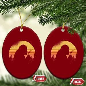 Bigfoot Blowing Dandelion Ceramic Ornament Retro Sunset Forest TS14 Print Your Wear