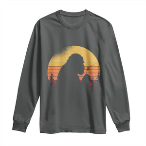 Bigfoot Blowing Dandelion Long Sleeve Shirt Retro Sunset Forest TS14 Dark Heather Print Your Wear