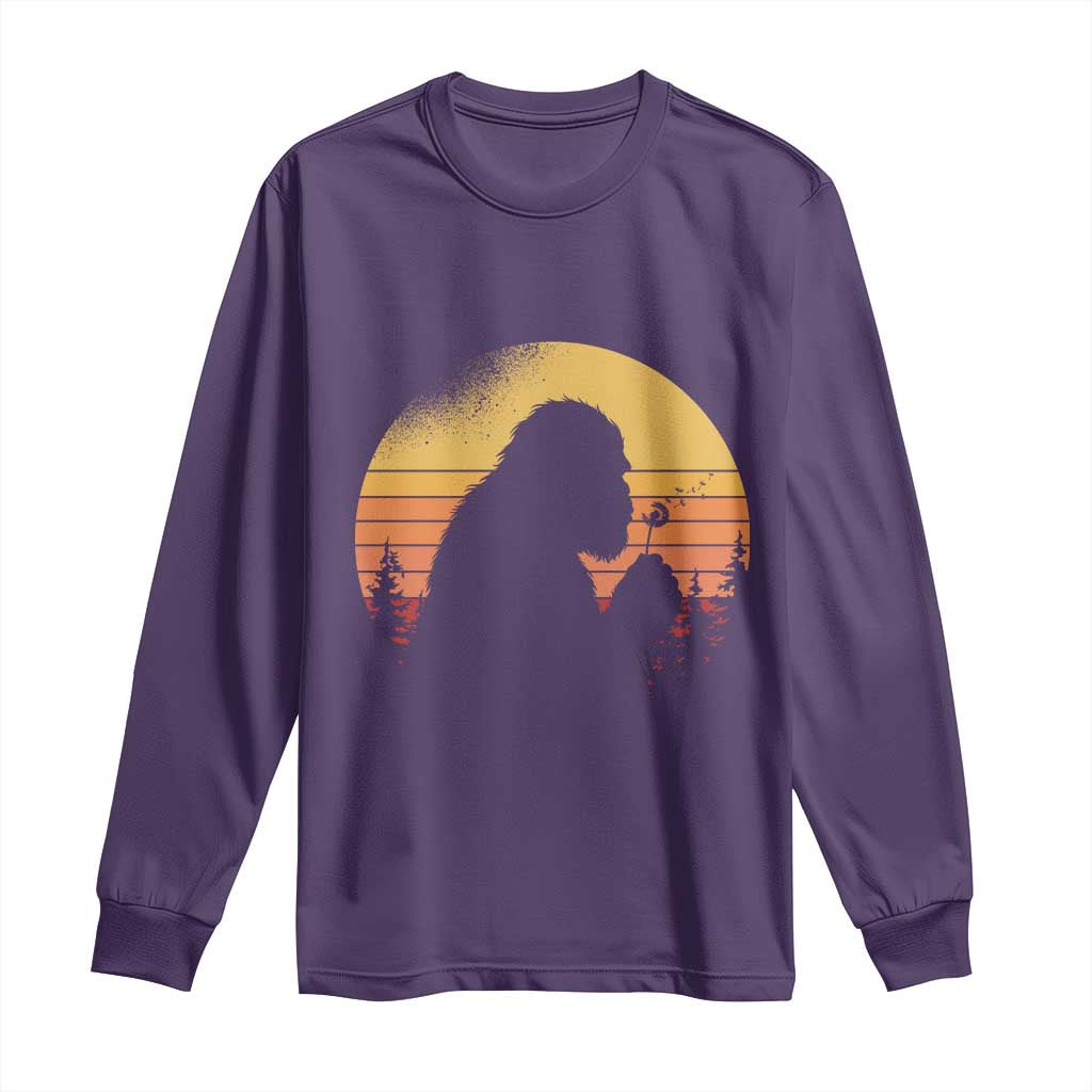 Bigfoot Blowing Dandelion Long Sleeve Shirt Retro Sunset Forest TS14 Purple Print Your Wear