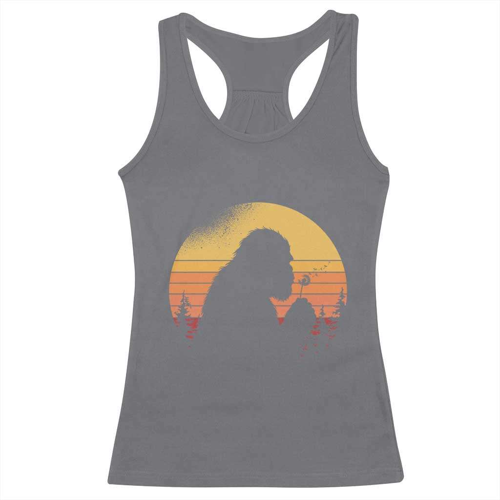Bigfoot Blowing Dandelion Racerback Tank Top Retro Sunset Forest TS14 Charcoal Print Your Wear