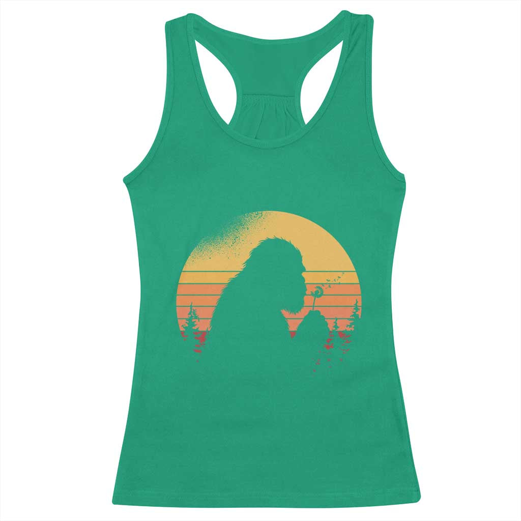 Bigfoot Blowing Dandelion Racerback Tank Top Retro Sunset Forest TS14 Irish Green Print Your Wear