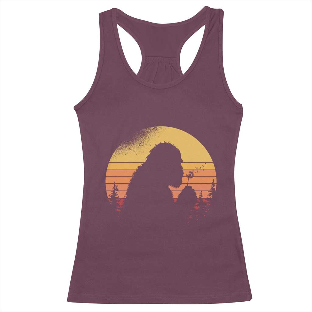 Bigfoot Blowing Dandelion Racerback Tank Top Retro Sunset Forest TS14 Maroon Print Your Wear