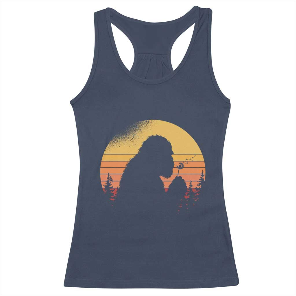 Bigfoot Blowing Dandelion Racerback Tank Top Retro Sunset Forest TS14 Navy Print Your Wear