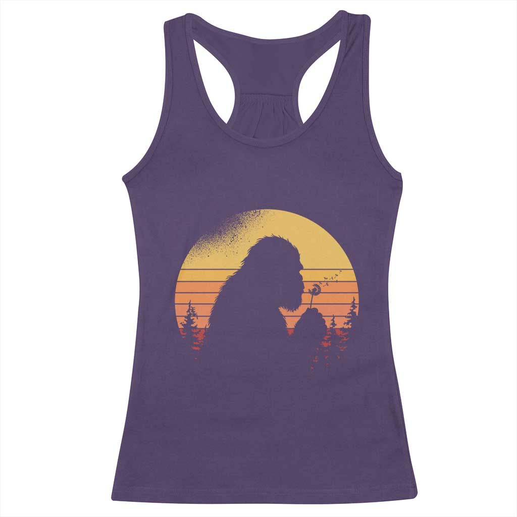 Bigfoot Blowing Dandelion Racerback Tank Top Retro Sunset Forest TS14 Purple Print Your Wear