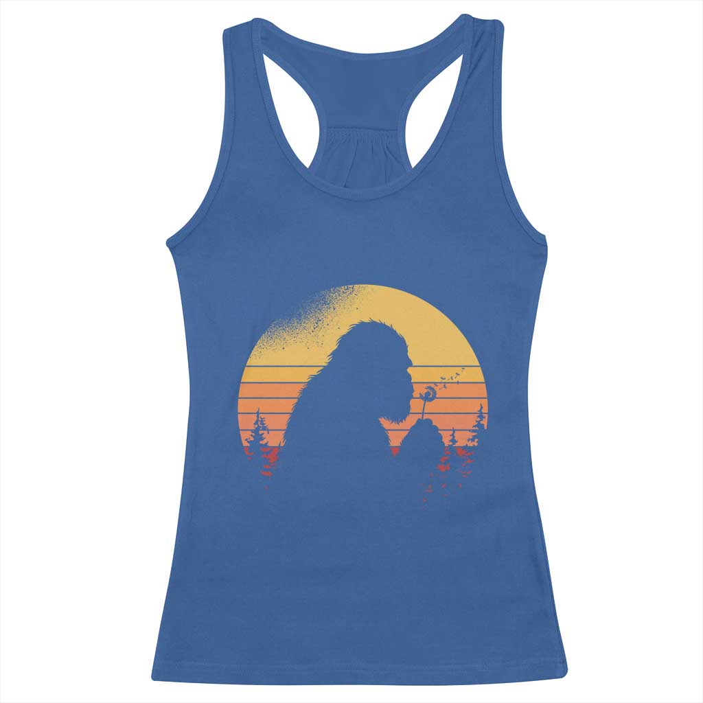 Bigfoot Blowing Dandelion Racerback Tank Top Retro Sunset Forest TS14 Royal Blue Print Your Wear