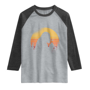 Bigfoot Blowing Dandelion Raglan Shirt Retro Sunset Forest TS14 Heather Gray Heather Charcoal Print Your Wear