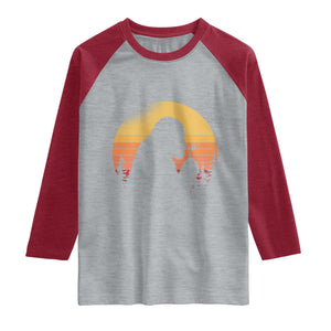 Bigfoot Blowing Dandelion Raglan Shirt Retro Sunset Forest TS14 Heather Gray Heather Red Print Your Wear