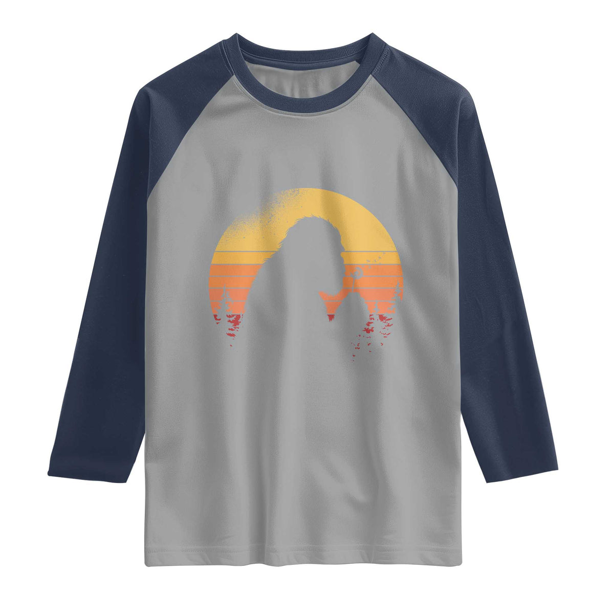 Bigfoot Blowing Dandelion Raglan Shirt Retro Sunset Forest TS14 Sport Gray Navy Print Your Wear