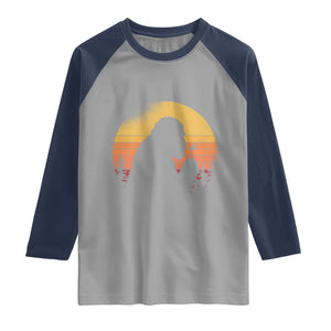 Bigfoot Blowing Dandelion Raglan Shirt Retro Sunset Forest TS14 Sport Gray Navy Print Your Wear