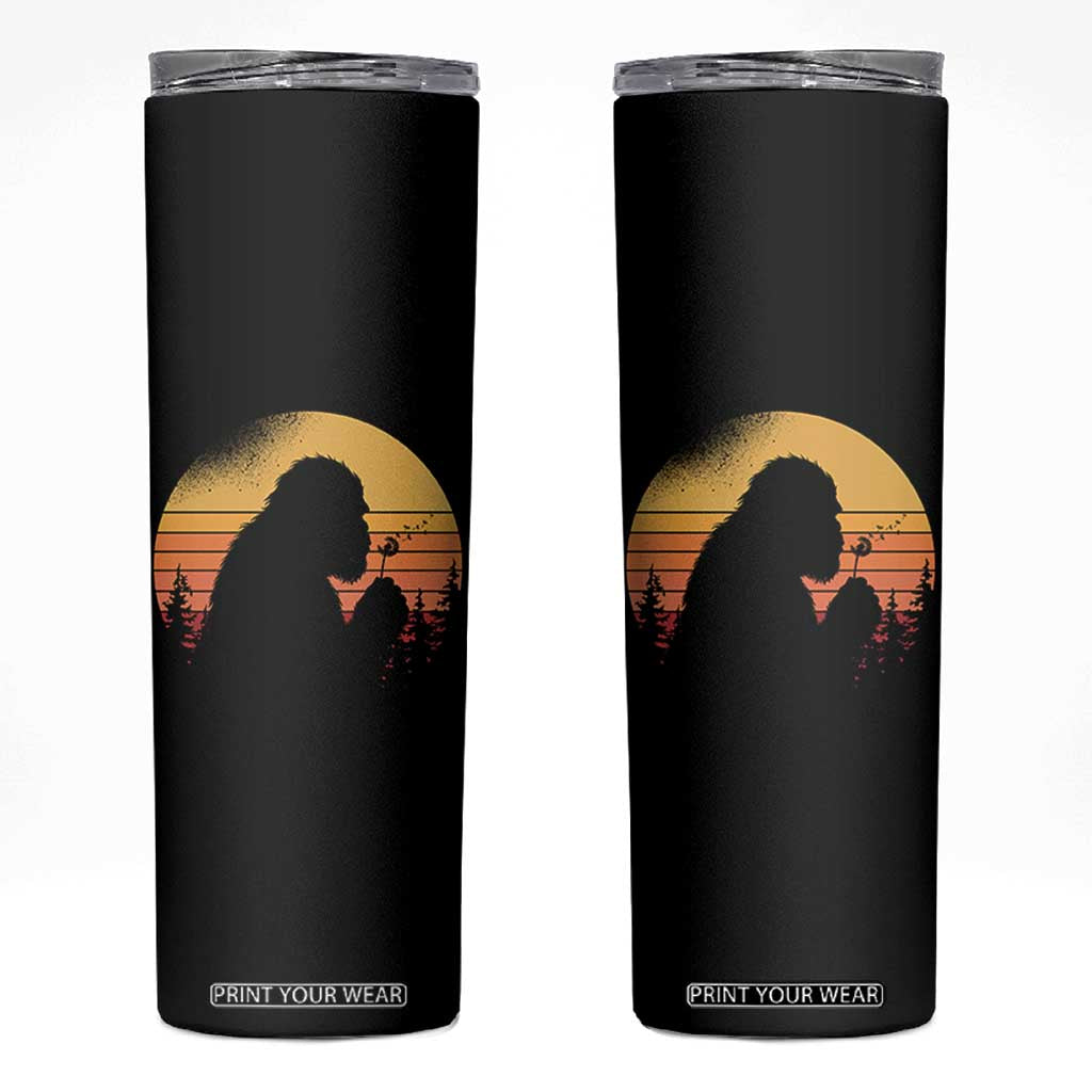 Bigfoot Blowing Dandelion Skinny Tumbler Retro Sunset Forest TS14 Black Print Your Wear