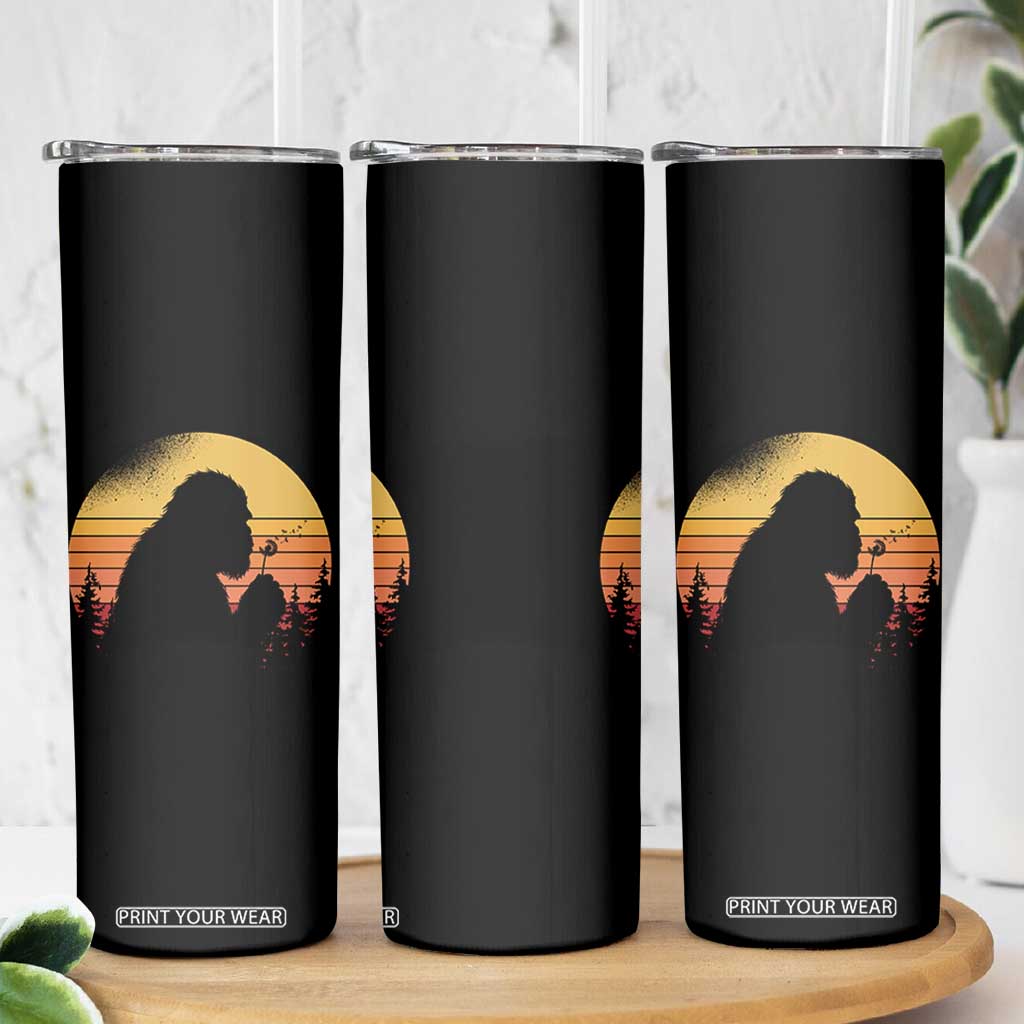 Bigfoot Blowing Dandelion Skinny Tumbler Retro Sunset Forest TS14 Print Your Wear