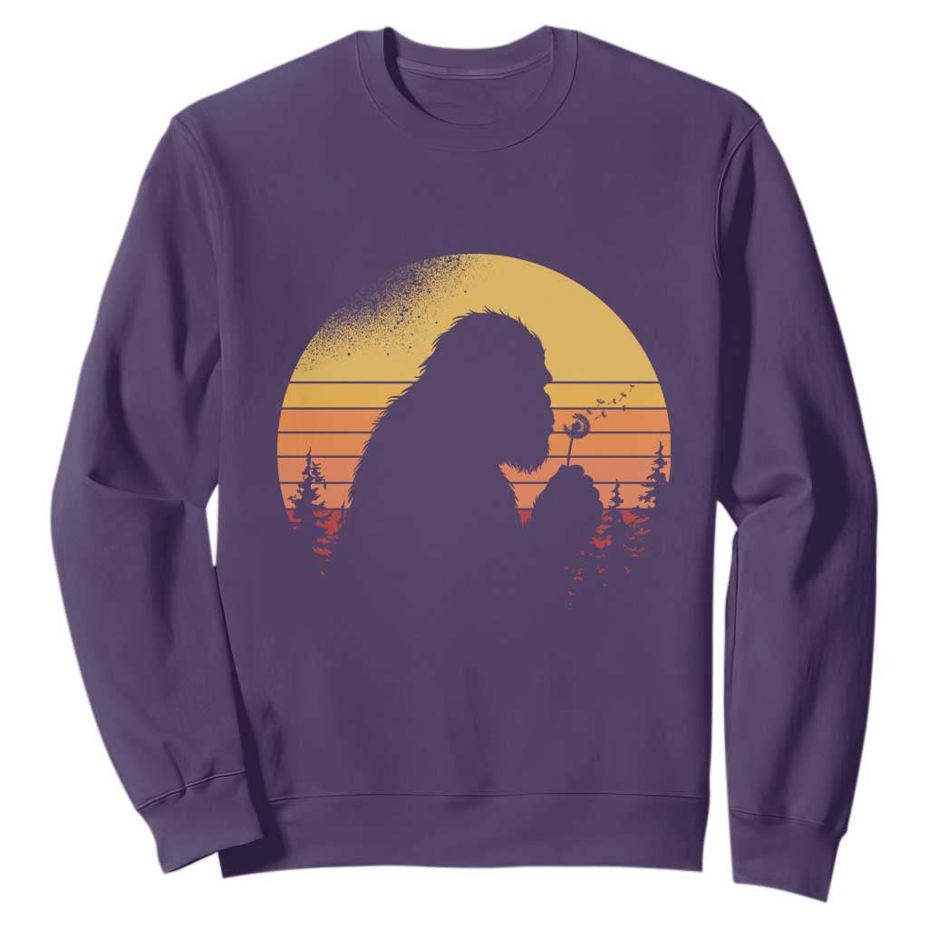 Bigfoot Blowing Dandelion Sweatshirt Retro Sunset Forest TS14 Purple Print Your Wear