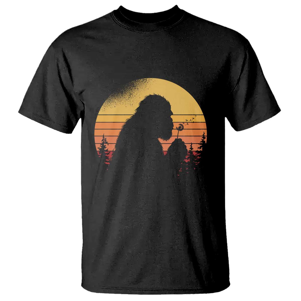 Bigfoot Blowing Dandelion T Shirt Retro Sunset Forest TS14 Black Print Your Wear