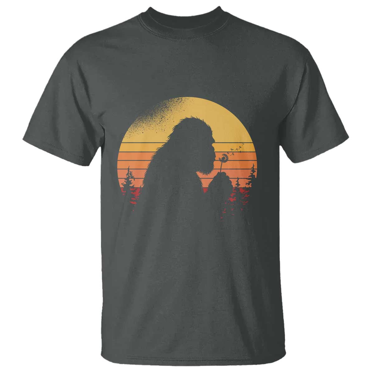 Bigfoot Blowing Dandelion T Shirt Retro Sunset Forest TS14 Dark Heather Print Your Wear