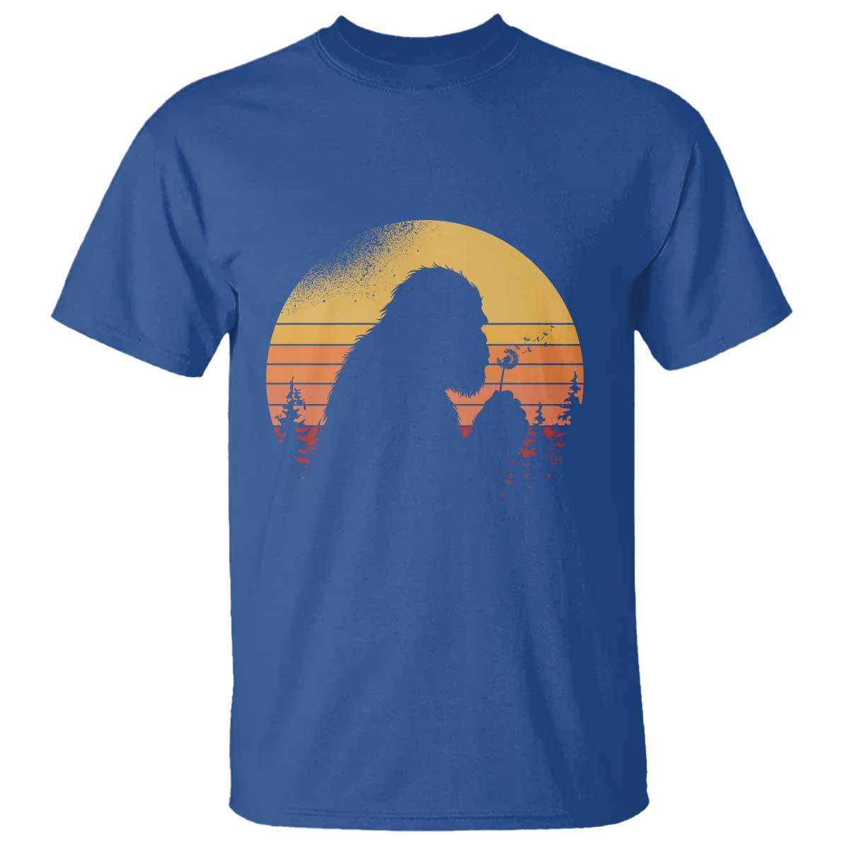 Bigfoot Blowing Dandelion T Shirt Retro Sunset Forest TS14 Royal Blue Print Your Wear