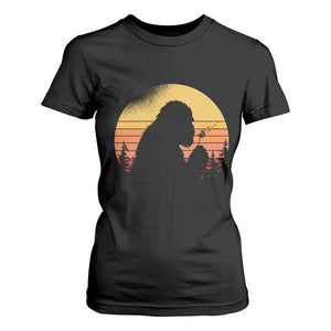 Bigfoot Blowing Dandelion T Shirt For Women Retro Sunset Forest TS14 Black Print Your Wear