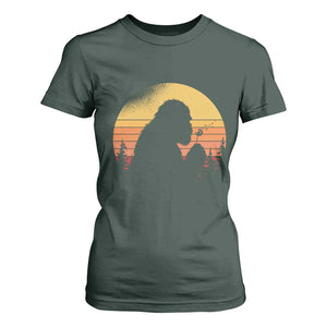 Bigfoot Blowing Dandelion T Shirt For Women Retro Sunset Forest TS14 Dark Forest Green Print Your Wear
