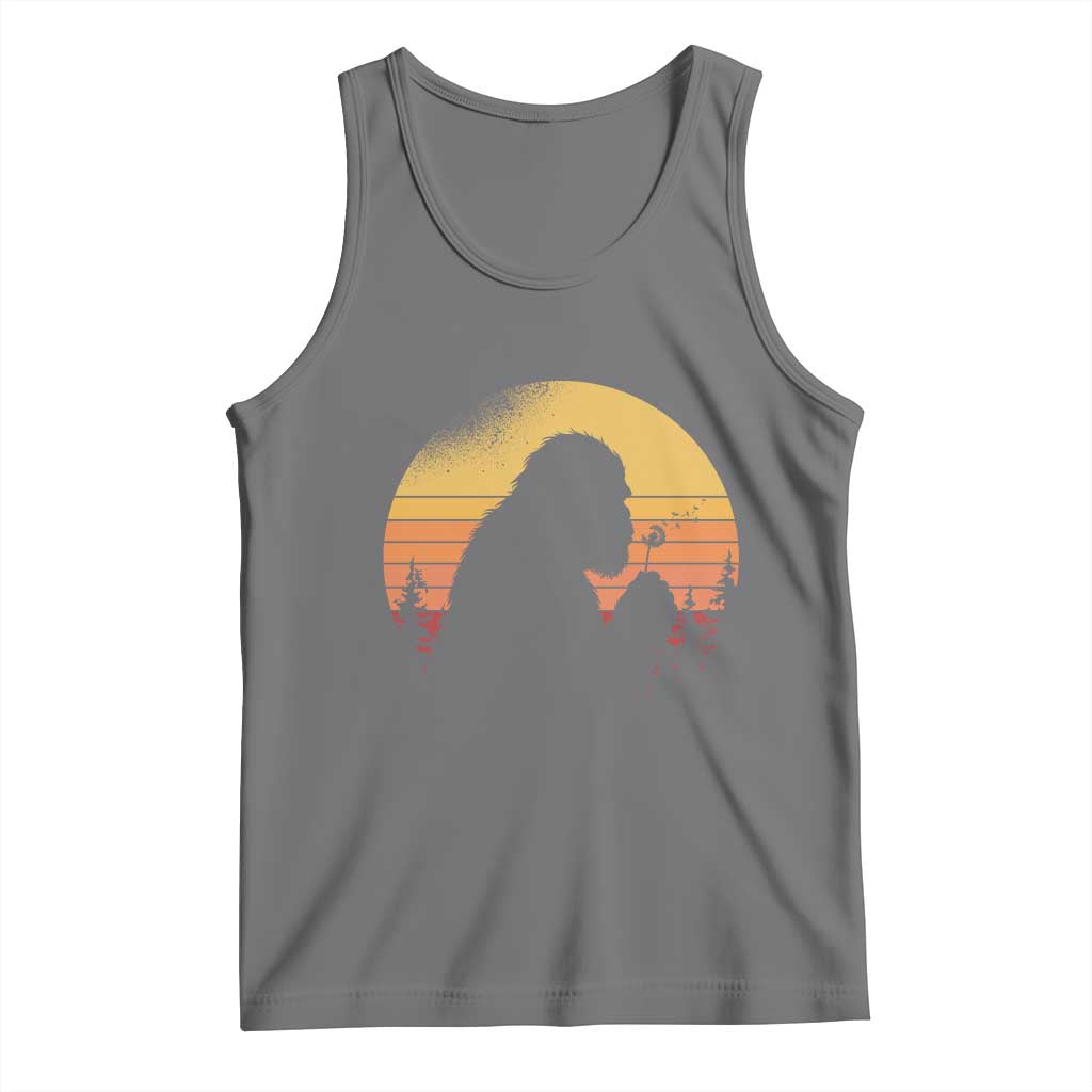 Bigfoot Blowing Dandelion Tank Top Retro Sunset Forest TS14 Black Heather Print Your Wear