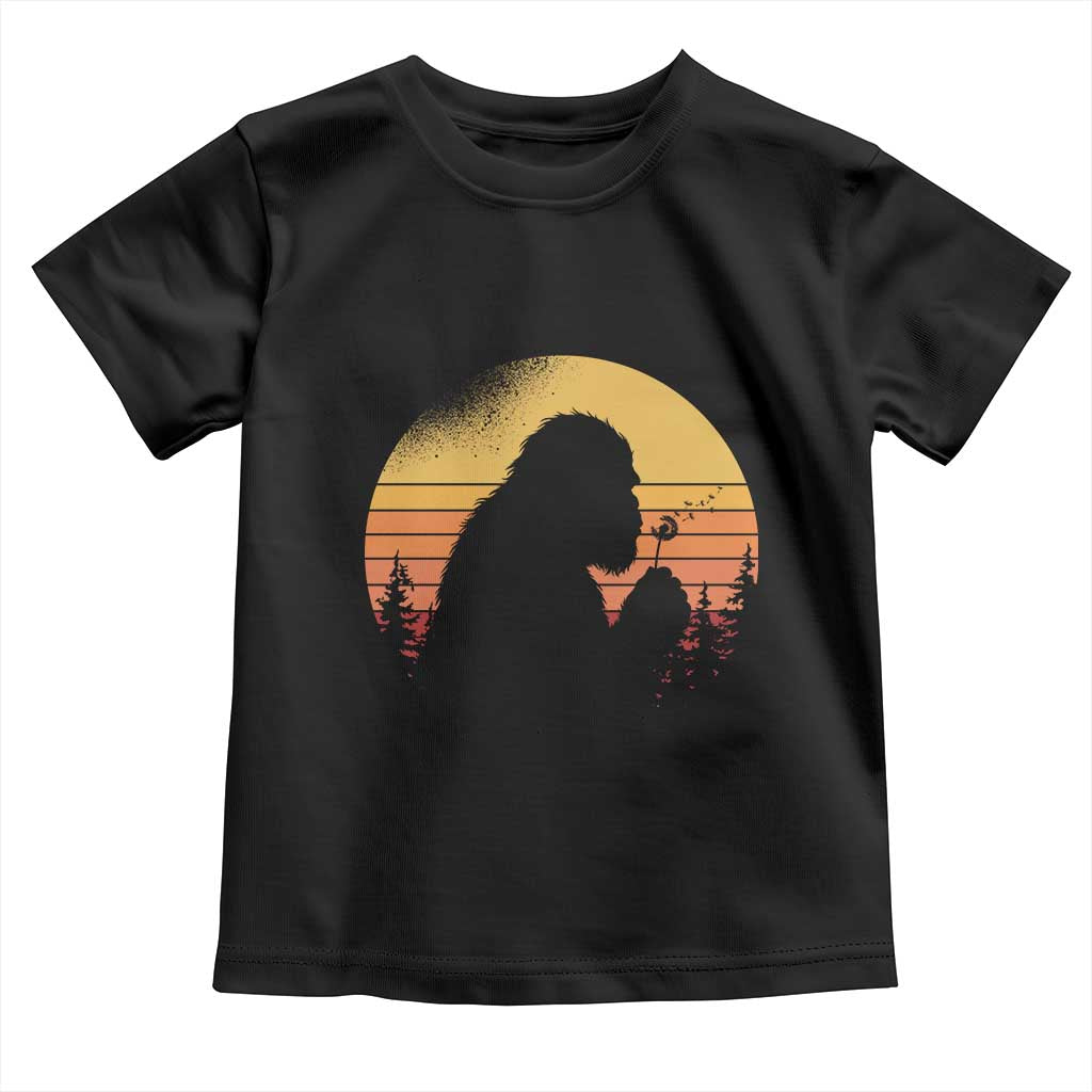 Bigfoot Blowing Dandelion Toddler T Shirt Retro Sunset Forest TS14 Black Print Your Wear