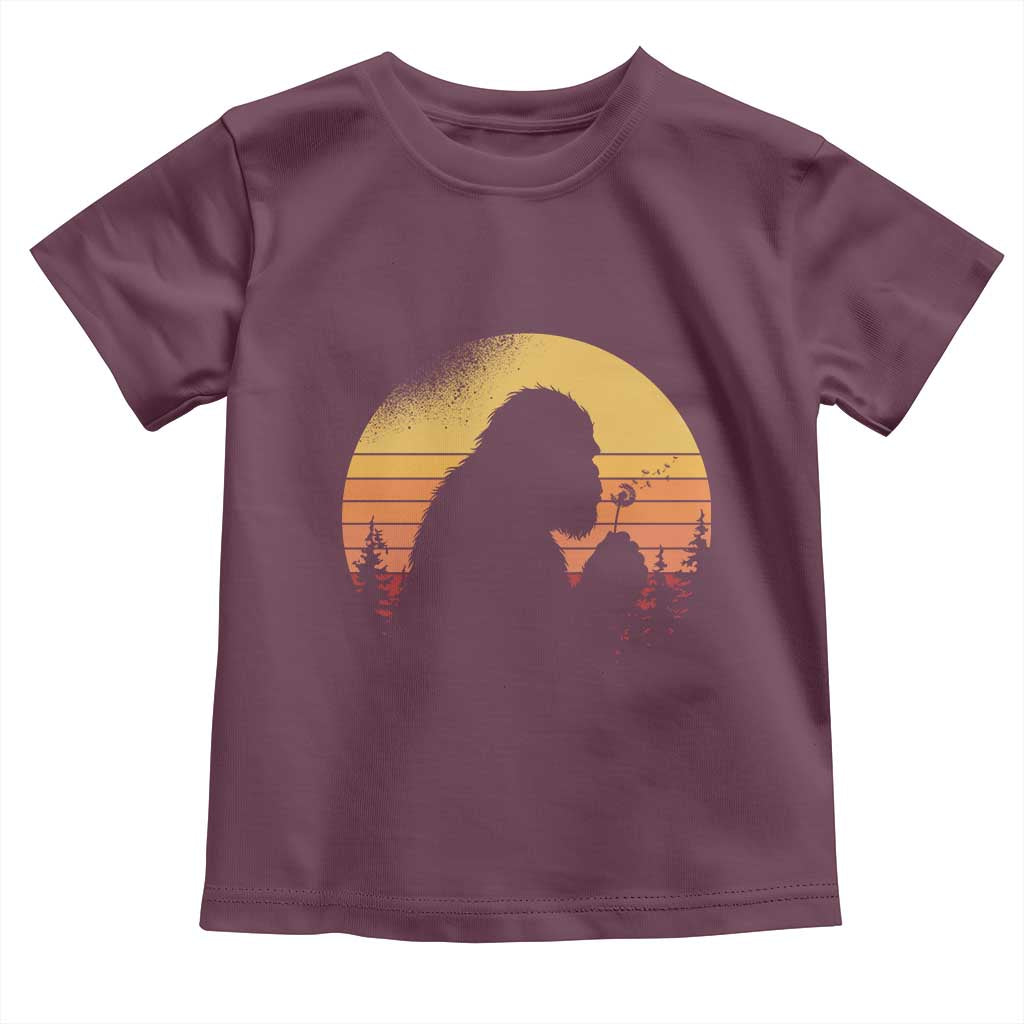 Bigfoot Blowing Dandelion Toddler T Shirt Retro Sunset Forest TS14 Maroon Print Your Wear