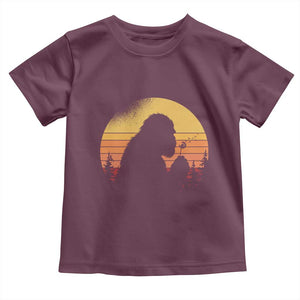 Bigfoot Blowing Dandelion Toddler T Shirt Retro Sunset Forest TS14 Maroon Print Your Wear