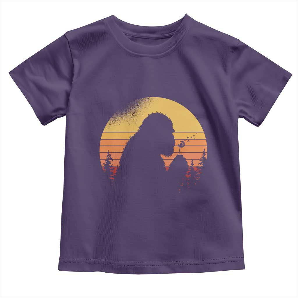 Bigfoot Blowing Dandelion Toddler T Shirt Retro Sunset Forest TS14 Purple Print Your Wear