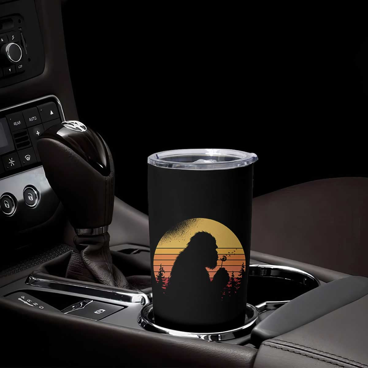 Bigfoot Blowing Dandelion Tumbler Cup Retro Sunset Forest TS14 Print Your Wear