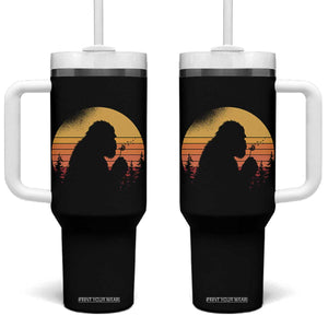 Bigfoot Blowing Dandelion Tumbler With Handle Retro Sunset Forest TS14 One Size: 40 oz Black Print Your Wear
