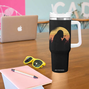 Bigfoot Blowing Dandelion Tumbler With Handle Retro Sunset Forest TS14 Print Your Wear