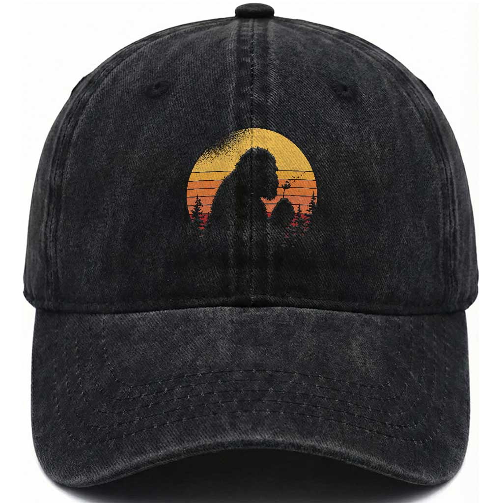 Bigfoot Blowing Dandelion Washed Cotton Baseball Cap Retro Sunset Forest TS14 Print Your Wear