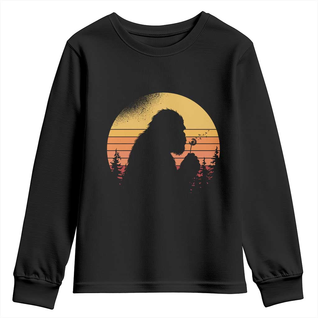 Bigfoot Blowing Dandelion Youth Sweatshirt Retro Sunset Forest TS14 Black Print Your Wear