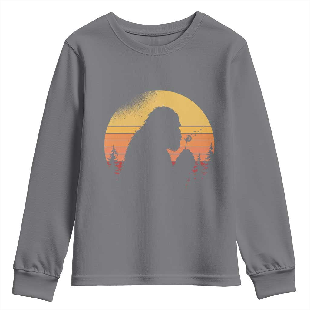 Bigfoot Blowing Dandelion Youth Sweatshirt Retro Sunset Forest TS14 Charcoal Print Your Wear