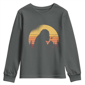 Bigfoot Blowing Dandelion Youth Sweatshirt Retro Sunset Forest TS14 Dark Heather Print Your Wear