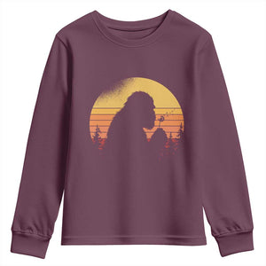 Bigfoot Blowing Dandelion Youth Sweatshirt Retro Sunset Forest TS14 Maroon Print Your Wear