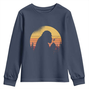 Bigfoot Blowing Dandelion Youth Sweatshirt Retro Sunset Forest TS14 Navy Print Your Wear