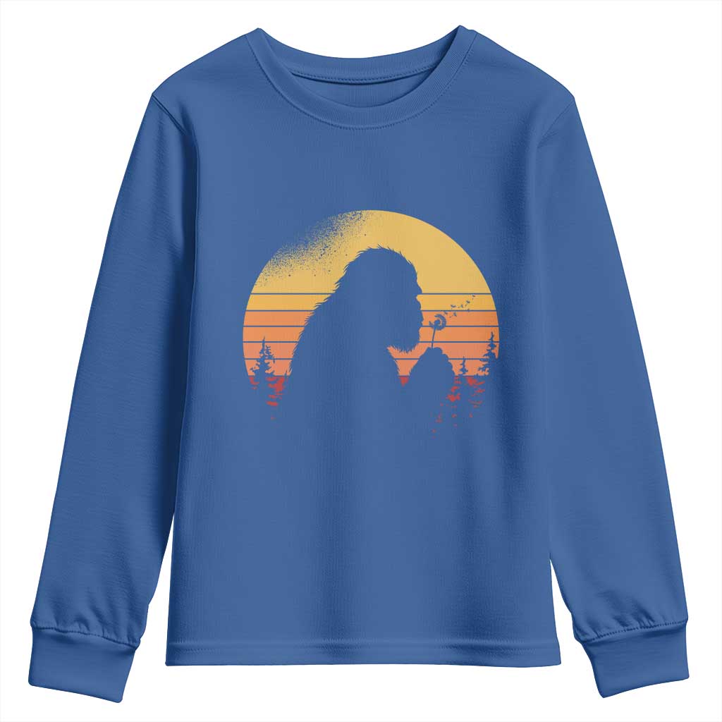 Bigfoot Blowing Dandelion Youth Sweatshirt Retro Sunset Forest TS14 Royal Blue Print Your Wear