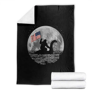 Bigfoot Loch Ness Monster 4th of July Throw Blanket Funny Cryptid Moon Night