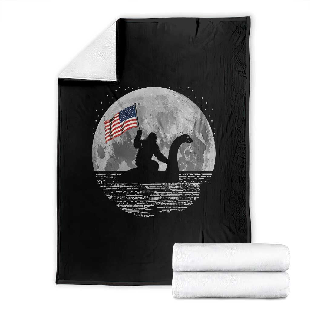 Bigfoot Loch Ness Monster 4th of July Throw Blanket Funny Cryptid Moon Night TS14 Black Print Your Wear