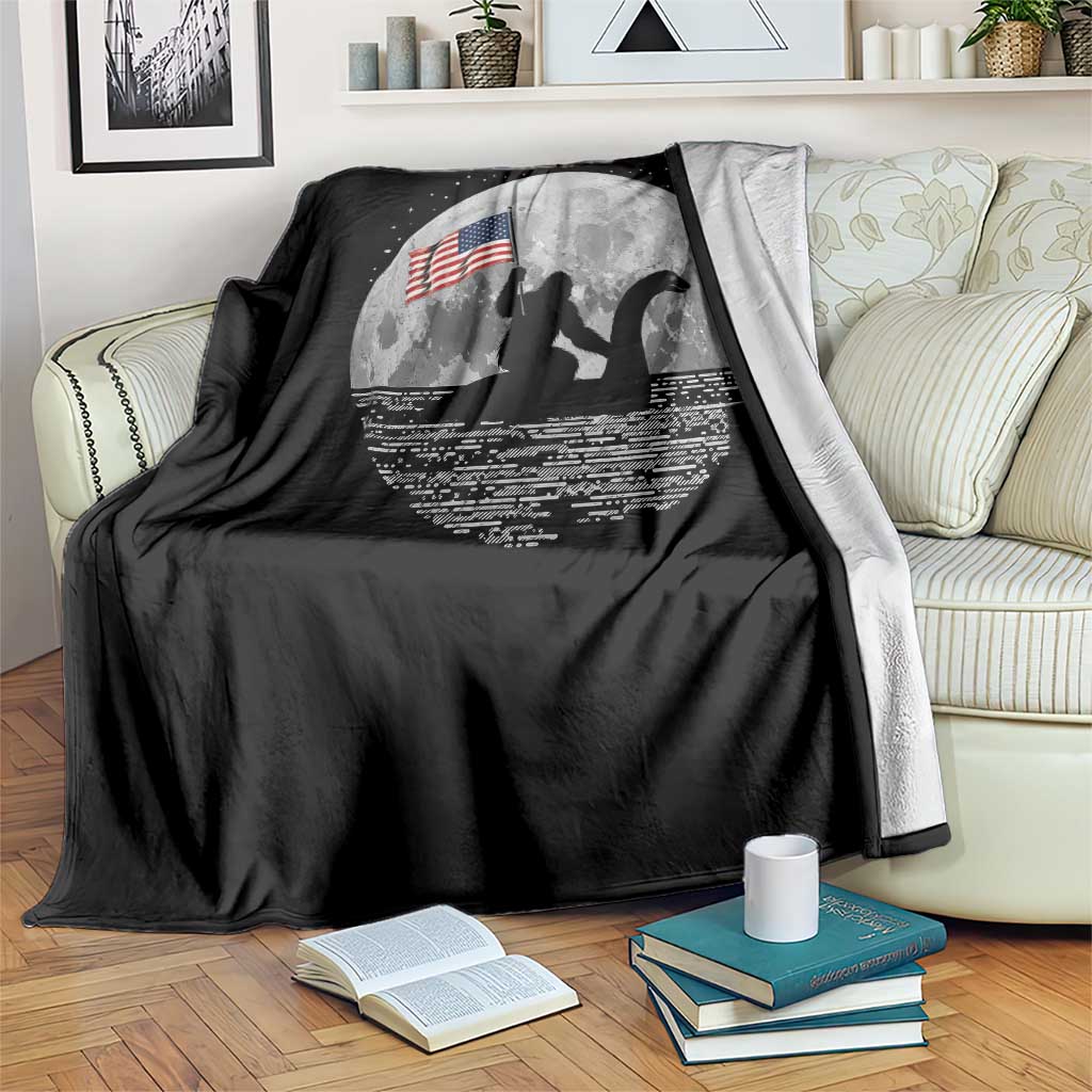 Bigfoot Loch Ness Monster 4th of July Throw Blanket Funny Cryptid Moon Night