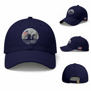Bigfoot Loch Ness Monster 4th of July Baseball Cap Funny Cryptid Moon Night