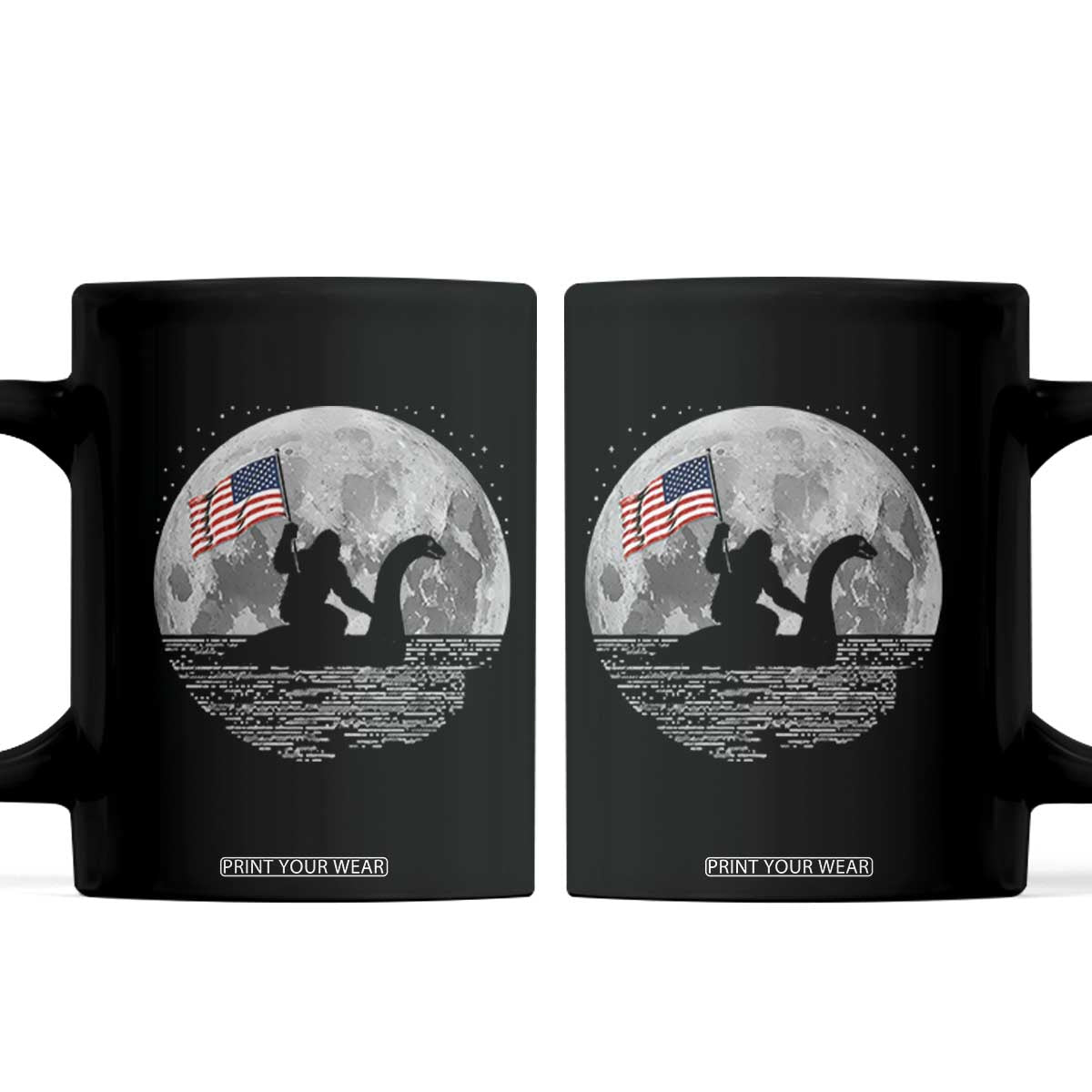 Bigfoot Loch Ness Monster 4th of July Coffee Mug Funny Cryptid Moon Night