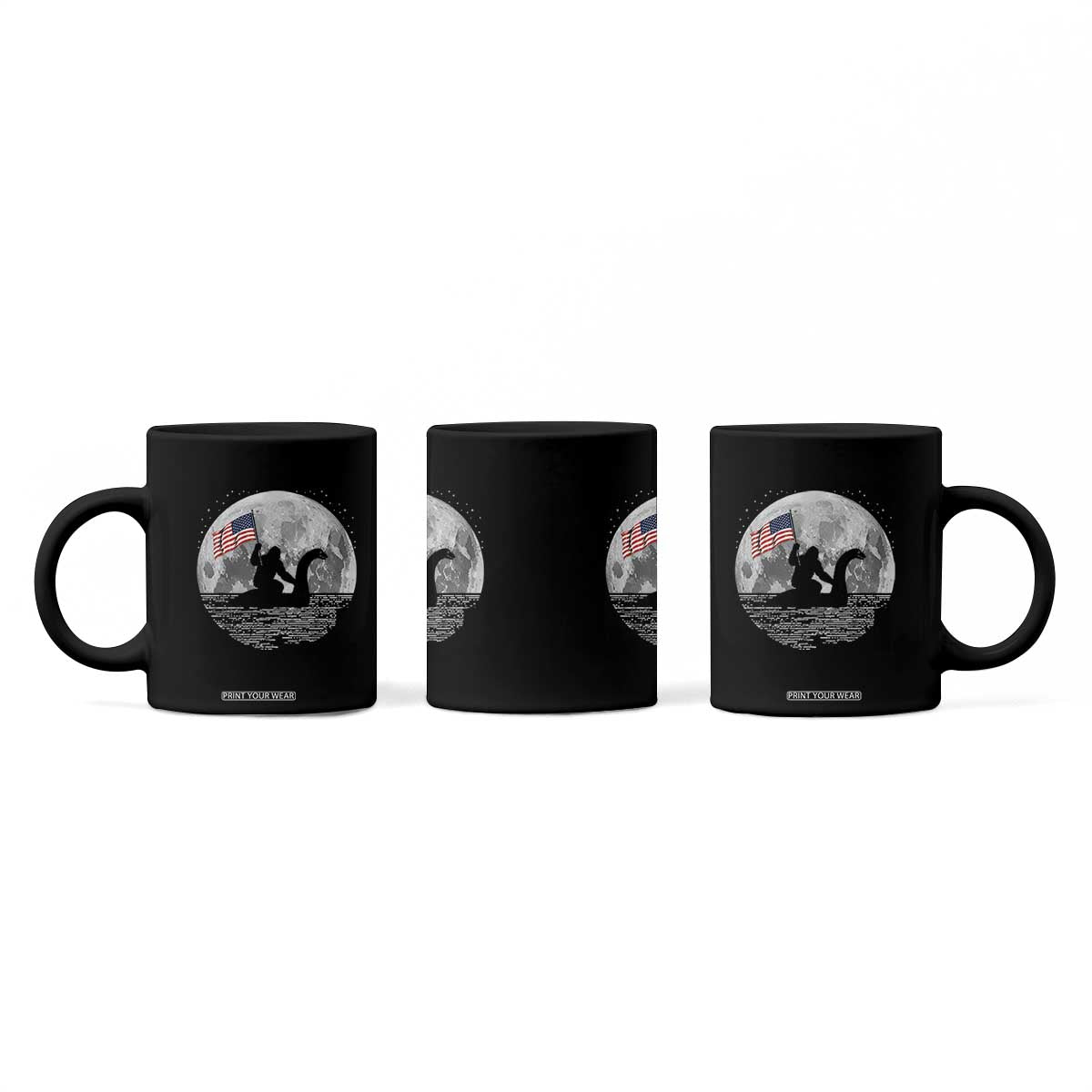 Bigfoot Loch Ness Monster 4th of July Coffee Mug Funny Cryptid Moon Night
