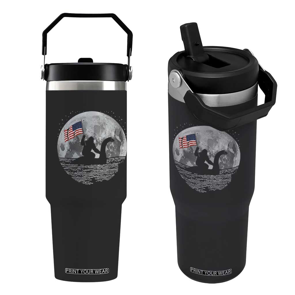 Bigfoot Loch Ness Monster 4th of July Flip Straw Tumbler Funny Cryptid Moon Night