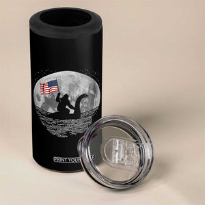 Bigfoot Loch Ness Monster 4th of July 4 in 1 Can Cooler Tumbler Funny Cryptid Moon Night