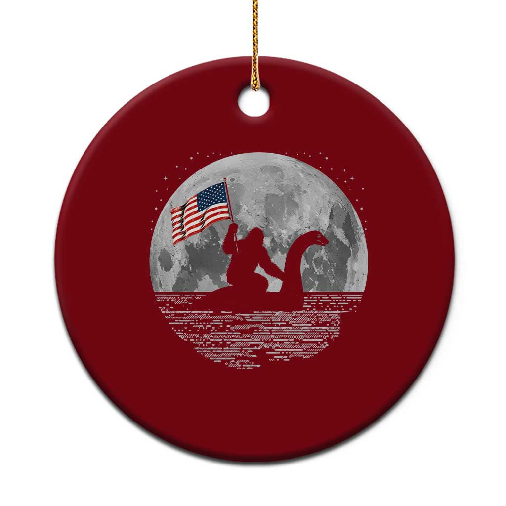 Bigfoot Loch Ness Monster 4th of July Ceramic Ornament Funny Cryptid Moon Night
