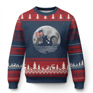 Bigfoot Loch Ness Monster 4th of July Ugly Christmas Sweater Funny Cryptid Moon Night