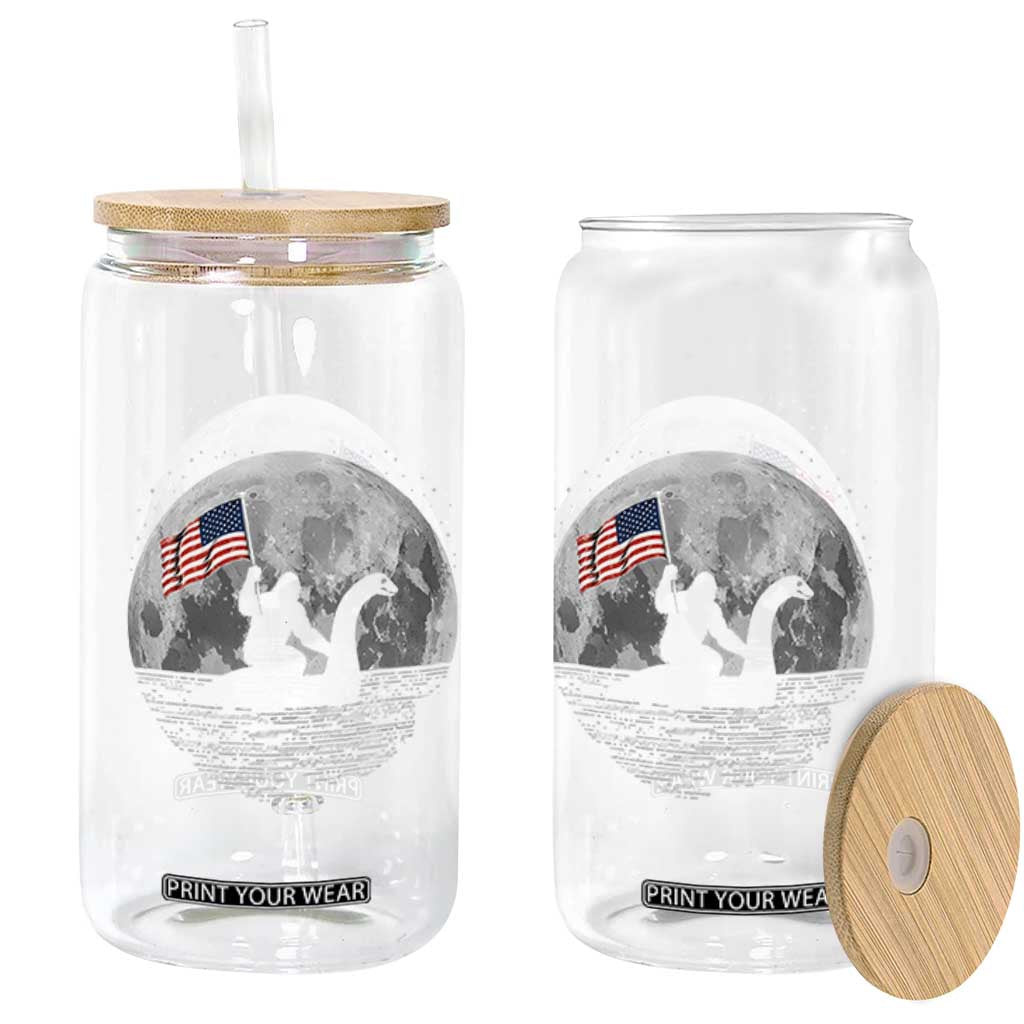 Bigfoot Loch Ness Monster 4th of July Glass Can Funny Cryptid Moon Night
